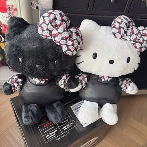 Sanrio Black and White Plush Cats with Patterned Bows
